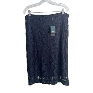 New with Tags Adrianna Papell Navy Blue Moon Lace Pencil Skirt Size: Large
